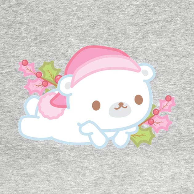 Cute Little White Polar Bear Wearing a Santa Hat Thinking About Christmas by cSprinkleArt